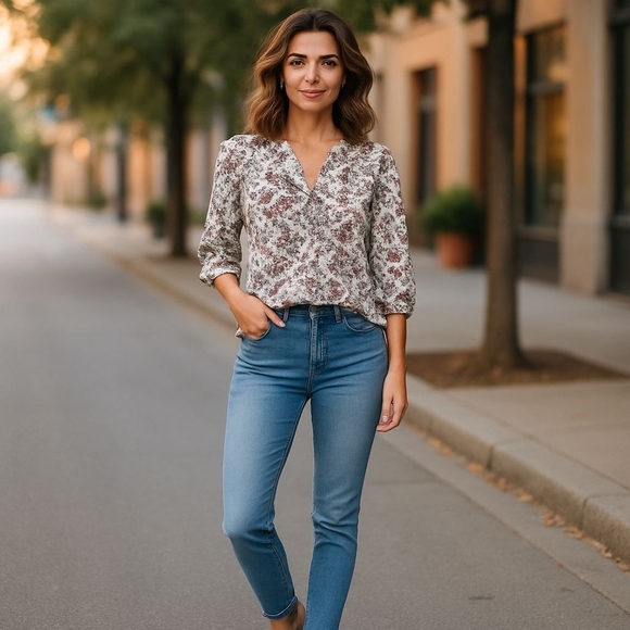Rose & Thyme Linen Peasant Blouse S | Boho White Floral Long Sleeve Top - Picture 1 of 10